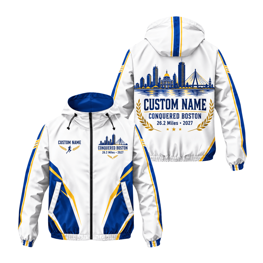 Custom Name Conquered Boston 26.2 2027 Running Windbreaker Jacket