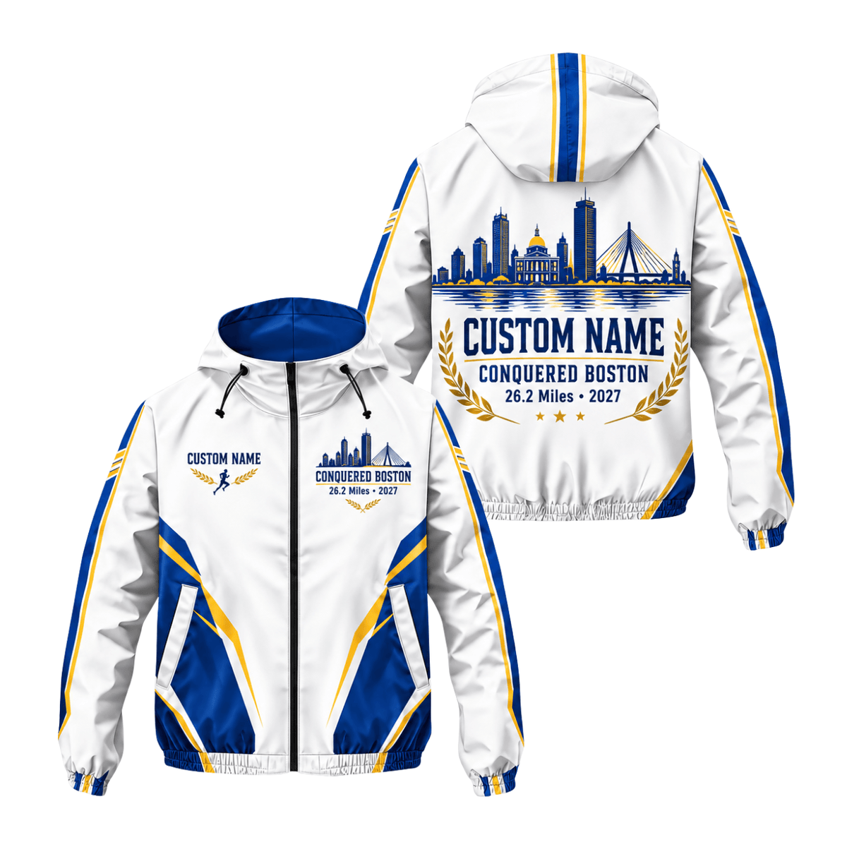 Custom Name Conquered Boston 26.2 2027 Running Windbreaker Jacket