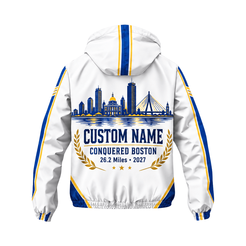 Custom Name Conquered Boston 26.2 2027 Running Windbreaker Jacket