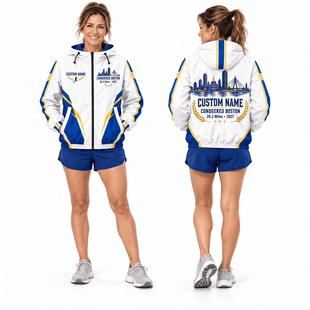 Custom Name Conquered Boston 26.2 2027 Running Windbreaker Jacket