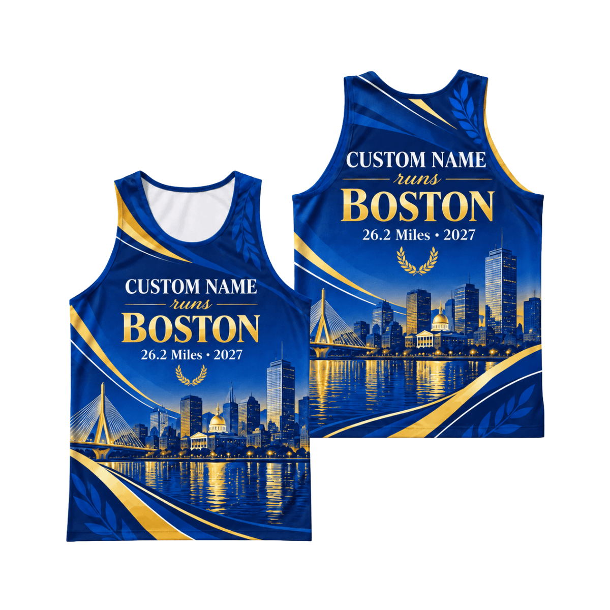 Custom Name Runs Boston 2027 Running Singlet Unisex Marathon Tank Top