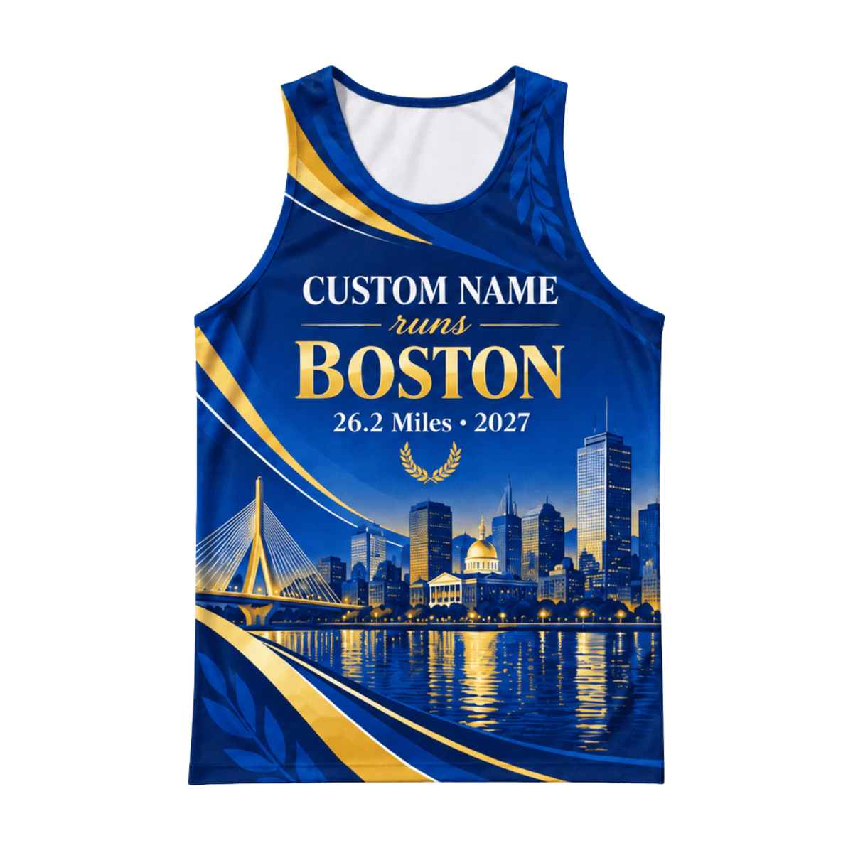 Custom Name Runs Boston 2027 Running Singlet Unisex Marathon Tank Top