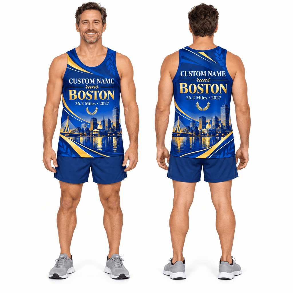 Custom Name Runs Boston 2027 Running Singlet Unisex Marathon Tank Top