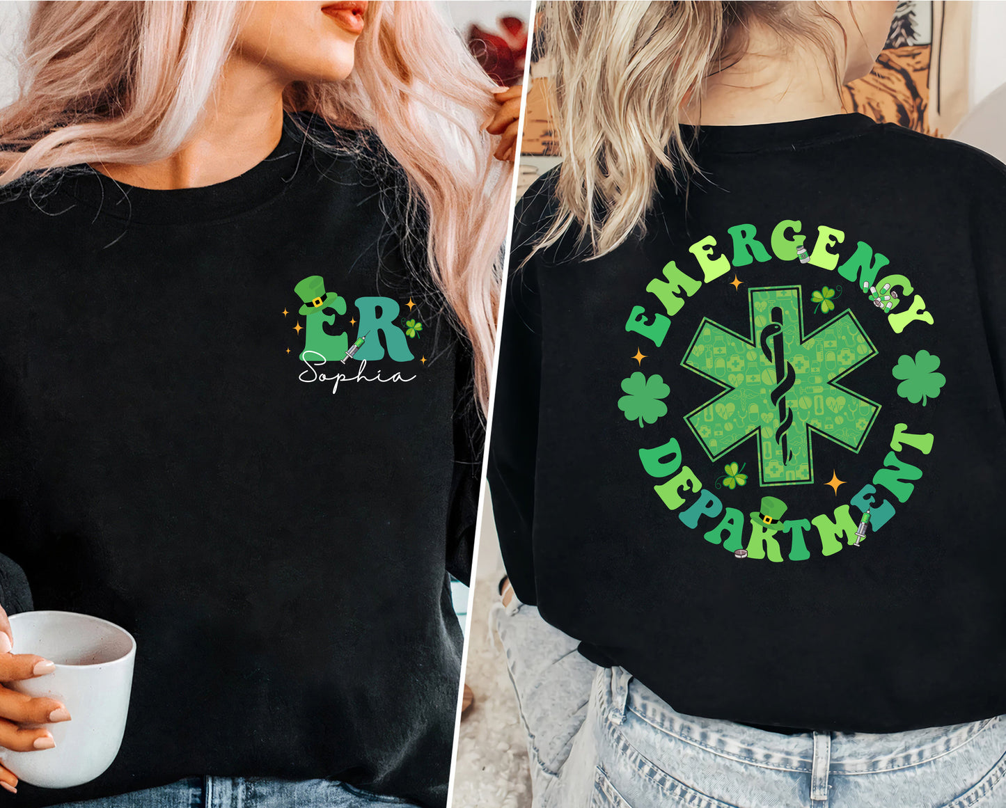 Emergency Department St Patricks Day Sweatshirt - Clover Printed Shamrock Saint Patricks Day sweater nurse lucky