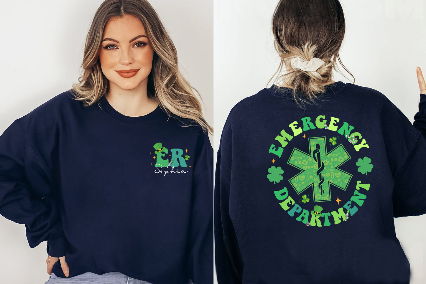 Emergency Department St Patricks Day Sweatshirt - Clover Printed Shamrock Saint Patricks Day sweater nurse lucky