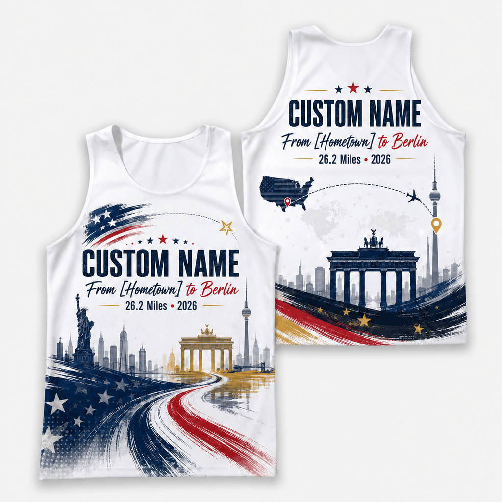 Germany Running Tank Top Custom Name USA To Berlin 2026 Running Singlet for Men and Women