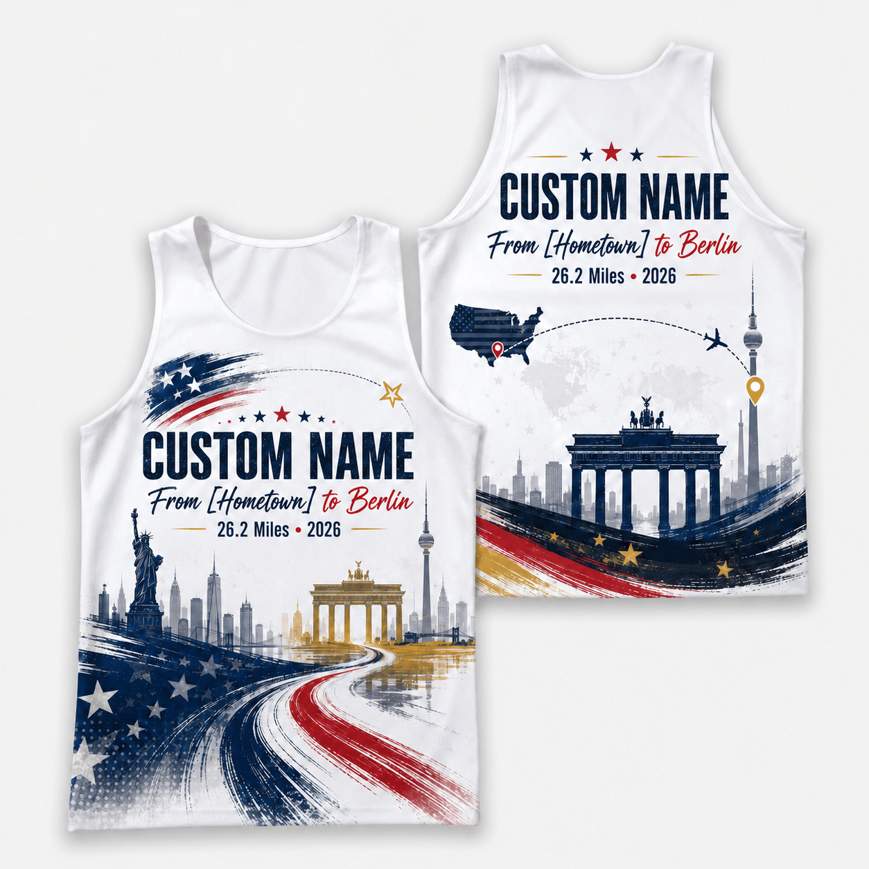 Germany Running Tank Top Custom Name USA To Berlin 2026 Running Singlet for Men and Women