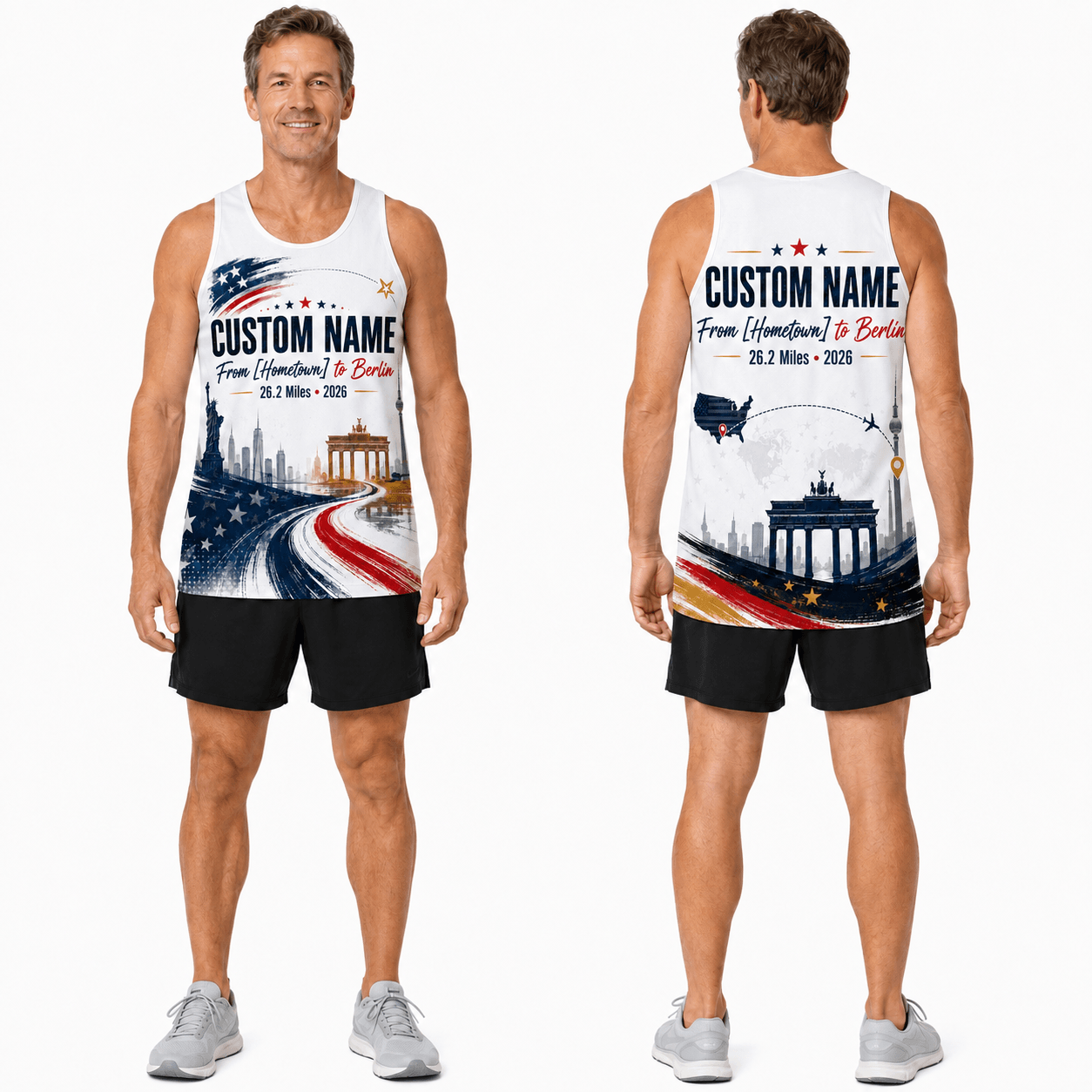 Germany Running Tank Top Custom Name USA To Berlin 2026 Running Singlet for Men and Women