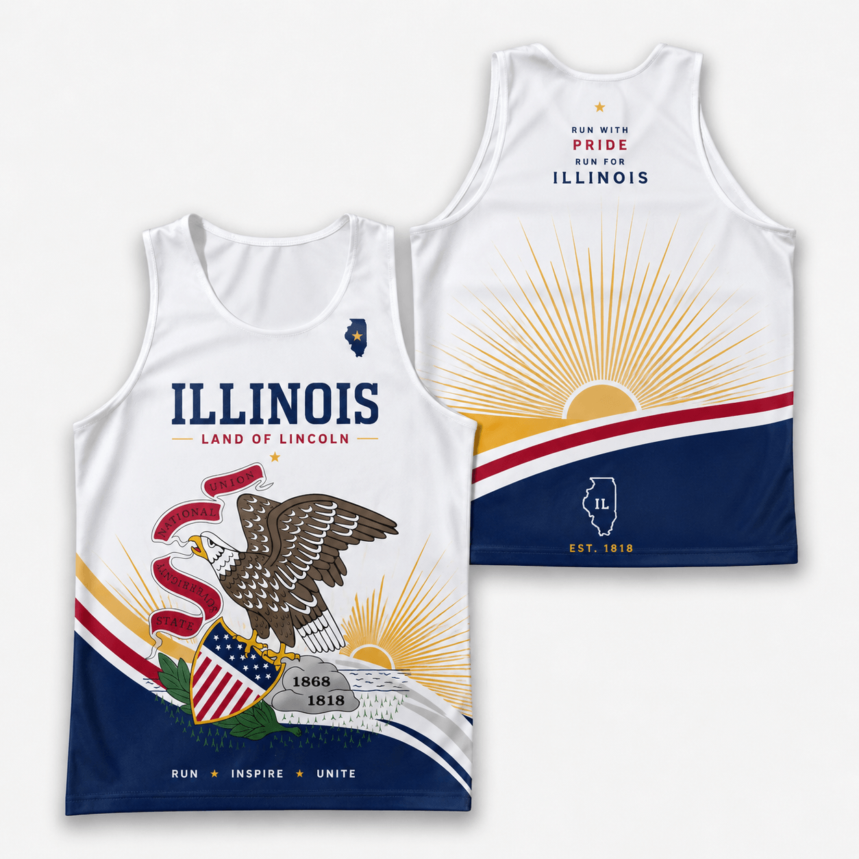Illinois Running Tank Top Land of Lincoln 1818 Running Singlet for Men and Women