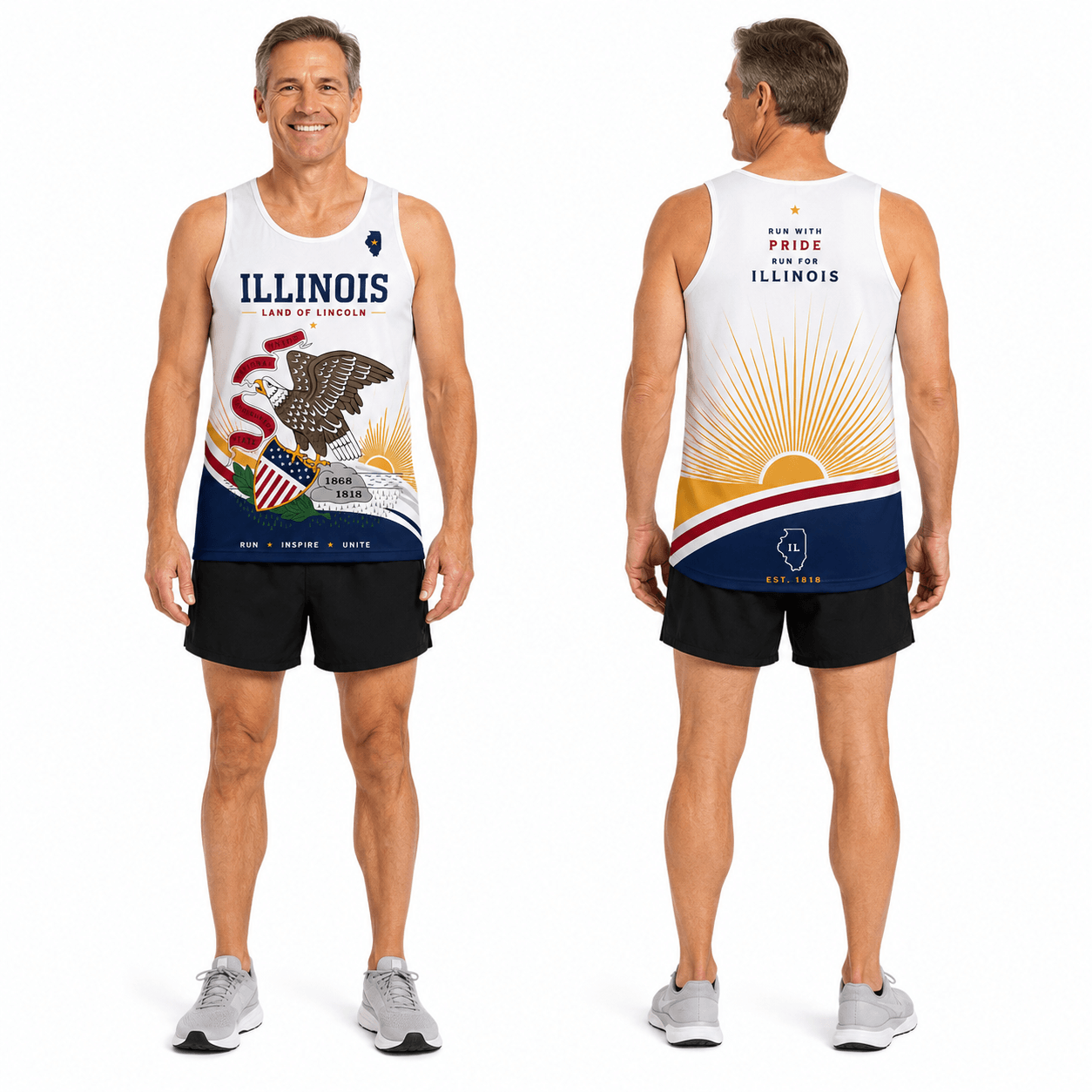 Illinois Running Tank Top Land of Lincoln 1818 Running Singlet for Men and Women