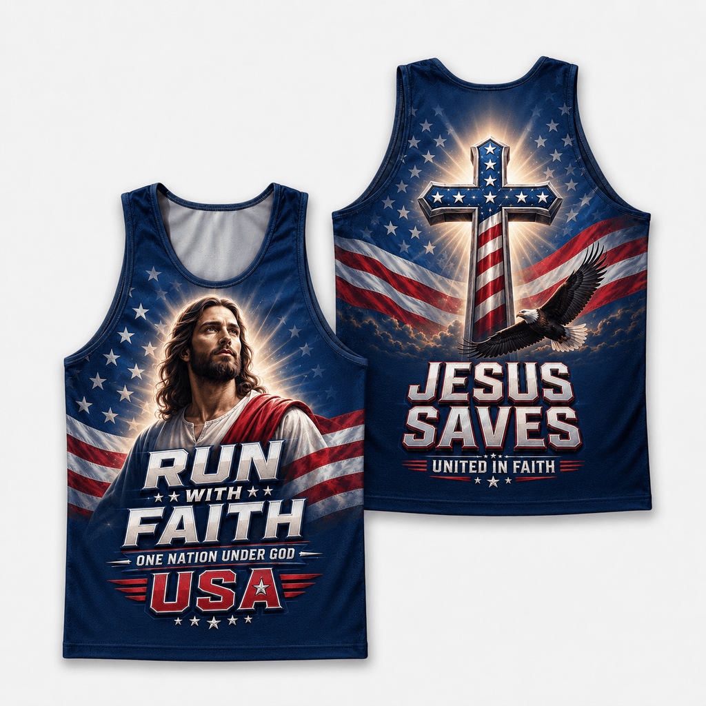 Jesus Saves Running Tank Top - Christian Tech Running Singlet