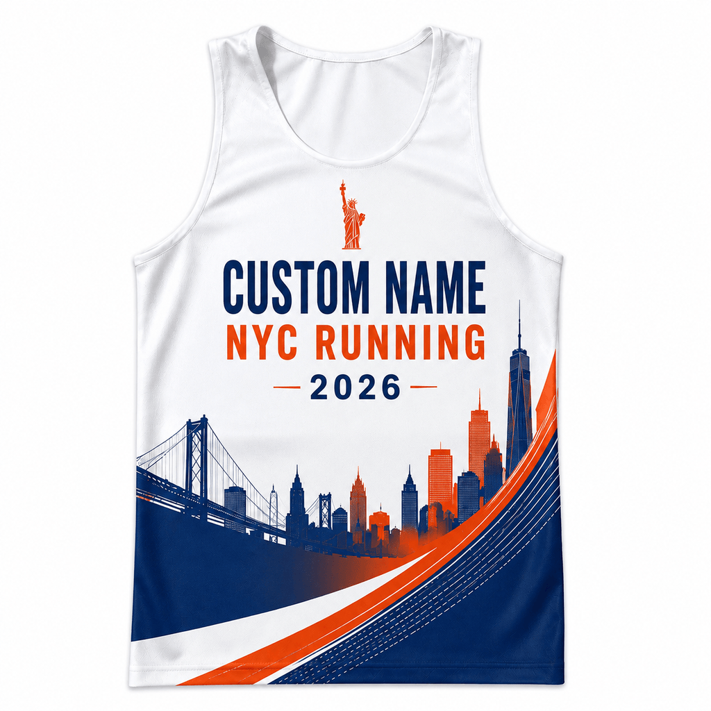 New York Running Tank Top Custom Name 2026 Blue Orange NYC Running Singlet for Men and Women
