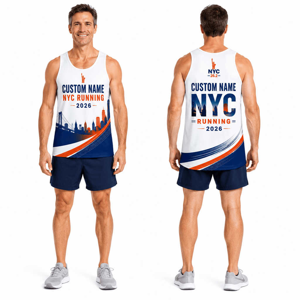 New York Running Tank Top Custom Name 2026 Blue Orange NYC Running Singlet for Men and Women