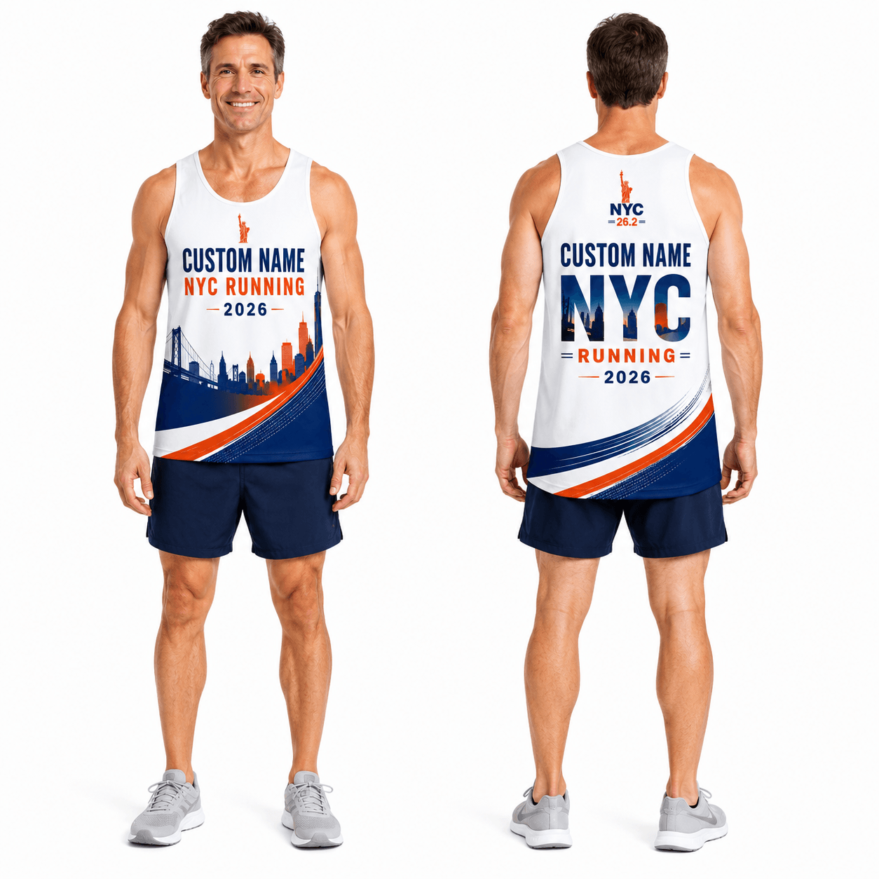 New York Running Tank Top Custom Name 2026 Blue Orange NYC Running Singlet for Men and Women