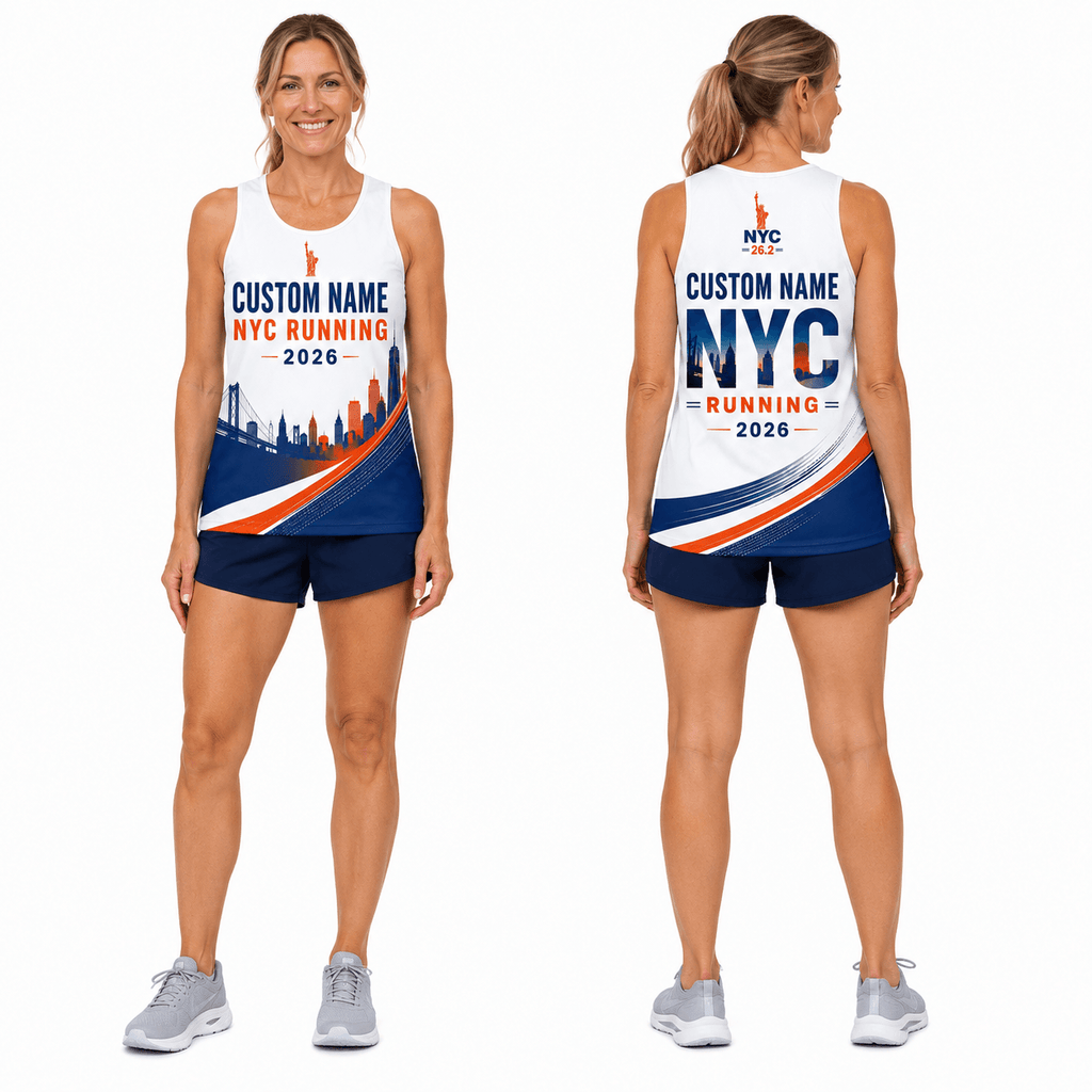 New York Running Tank Top Custom Name 2026 Blue Orange NYC Running Singlet for Men and Women