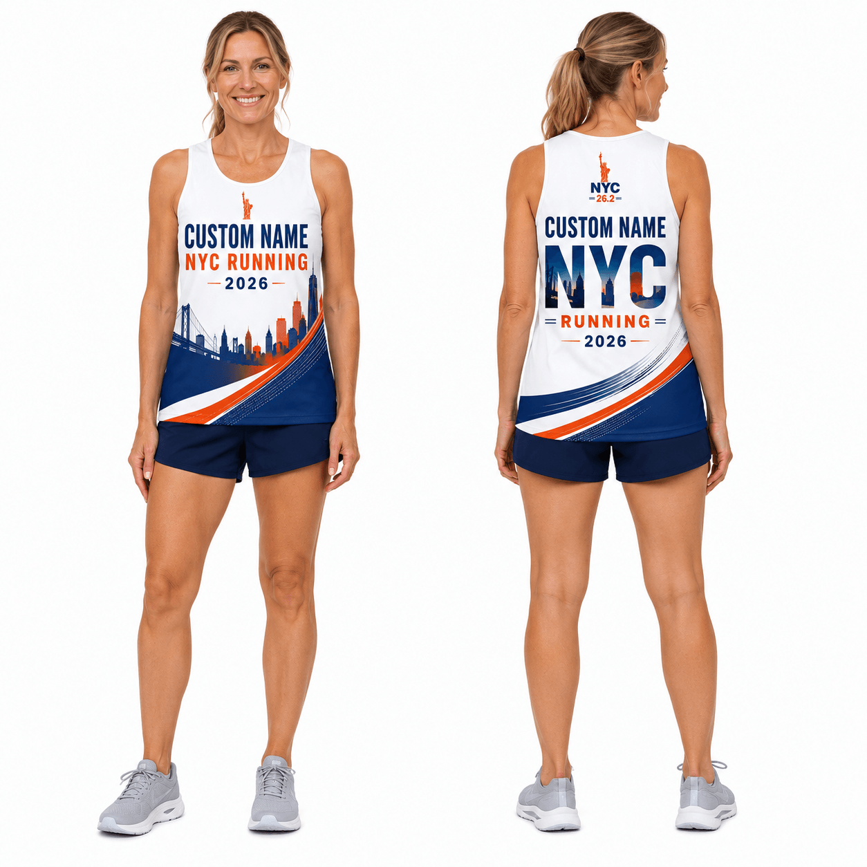 New York Running Tank Top Custom Name 2026 Blue Orange NYC Running Singlet for Men and Women