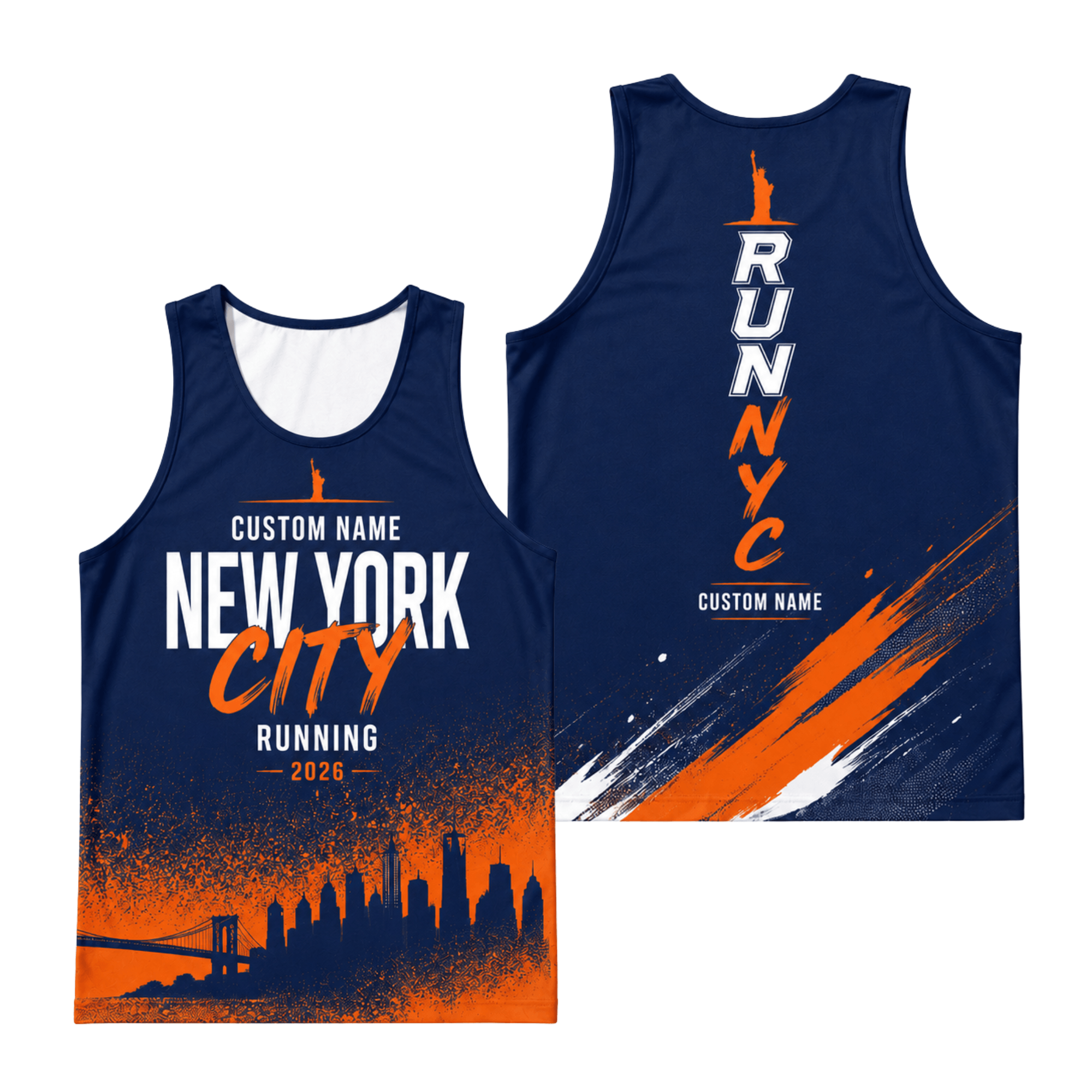 New York Running Tank Top Custom Name 2026 Midnight Orange City Running Singlet for Men and Women