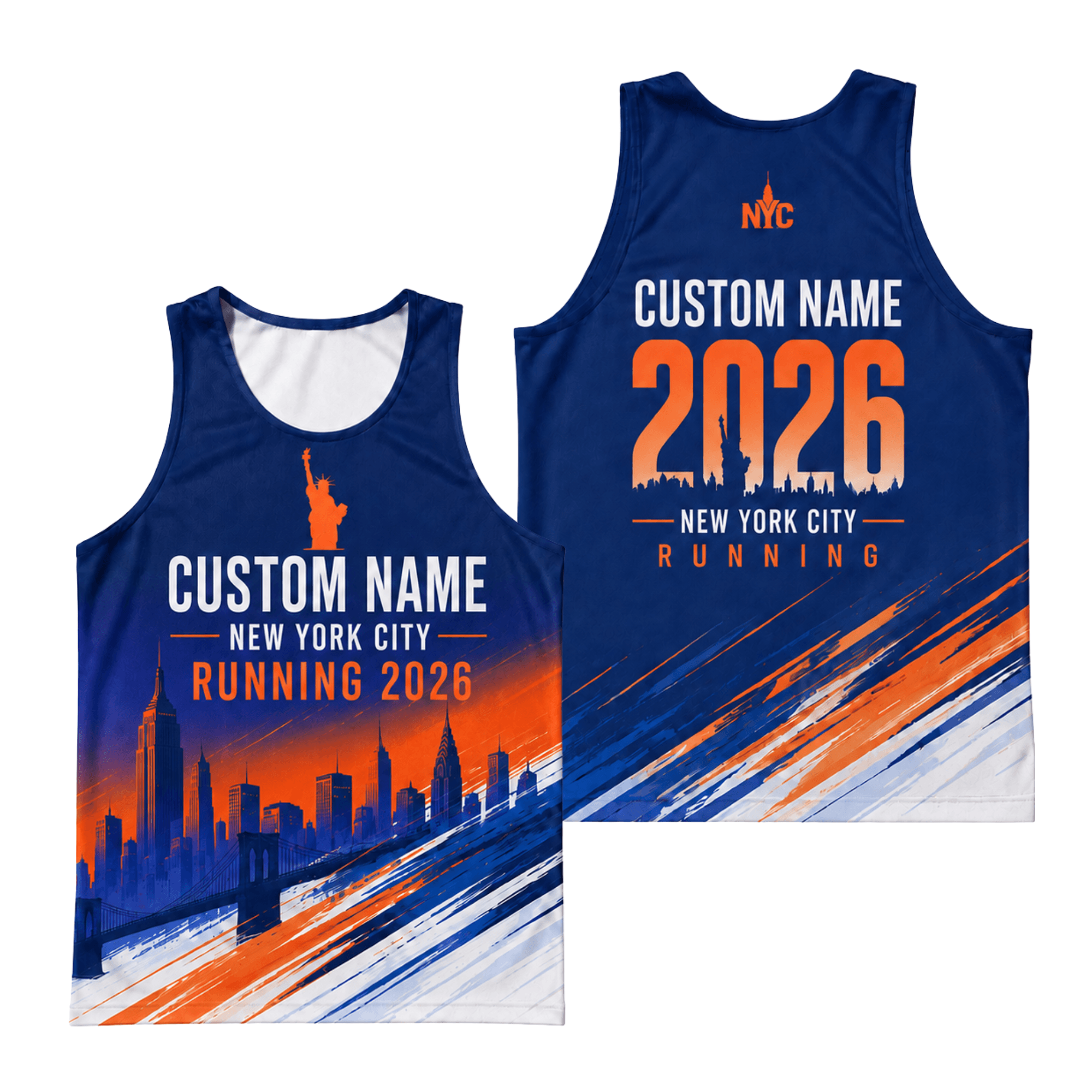 New York Running Tank Top Custom Name 2026 Orange Dusk NYC Running Singlet for Men and Women