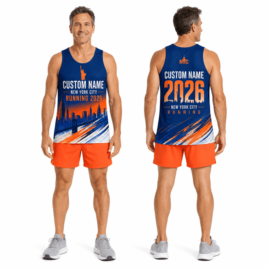 New York Running Tank Top Custom Name 2026 Orange Dusk NYC Running Singlet for Men and Women