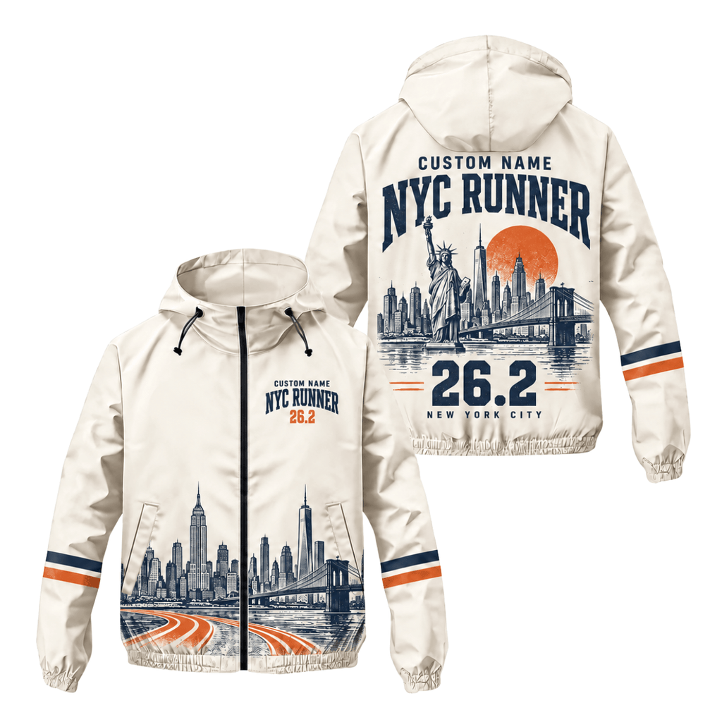 New York Running Windbreaker Jacket Custom Name NYC Runner 26.2 Running Jacket for Men and Women