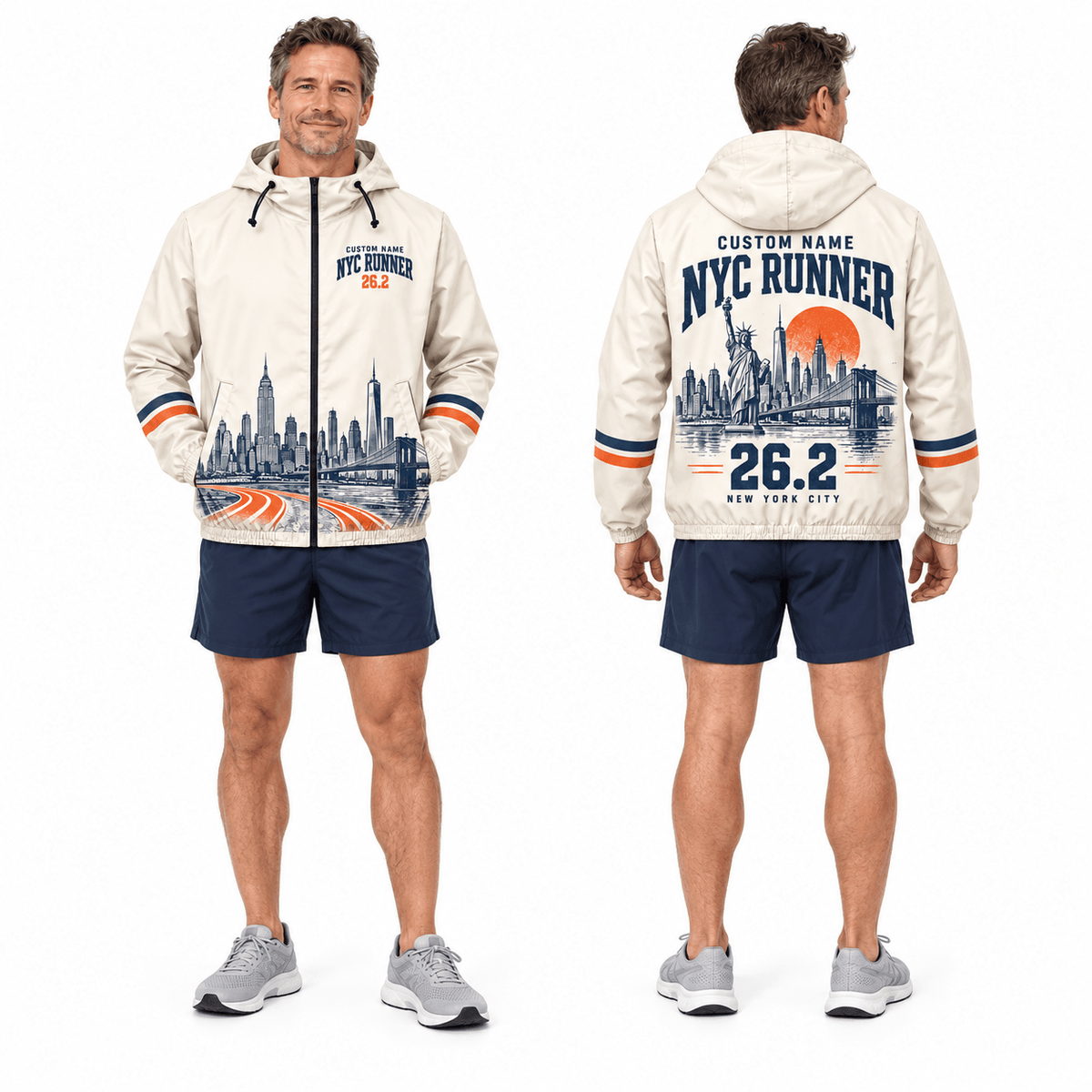New York Running Windbreaker Jacket Custom Name NYC Runner 26.2 Running Jacket for Men and Women