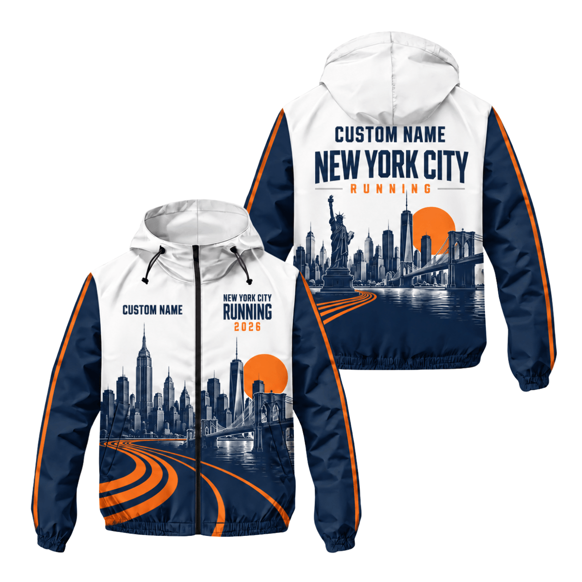 New York Running Windbreaker Jacket Custom Name Sunset NYC Running Jacket for Men and Women