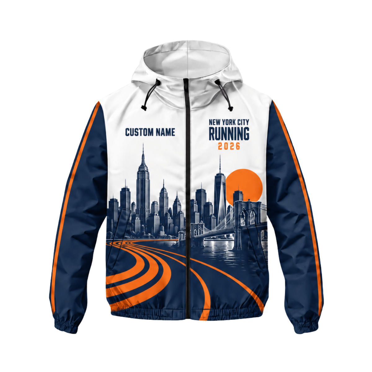 New York Running Windbreaker Jacket Custom Name Sunset NYC Running Jacket for Men and Women