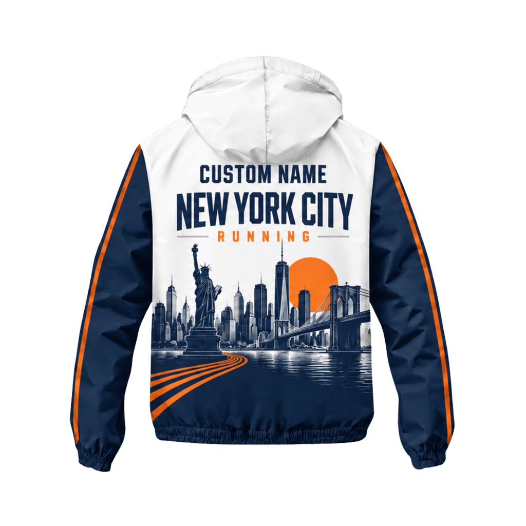New York Running Windbreaker Jacket Custom Name Sunset NYC Running Jacket for Men and Women