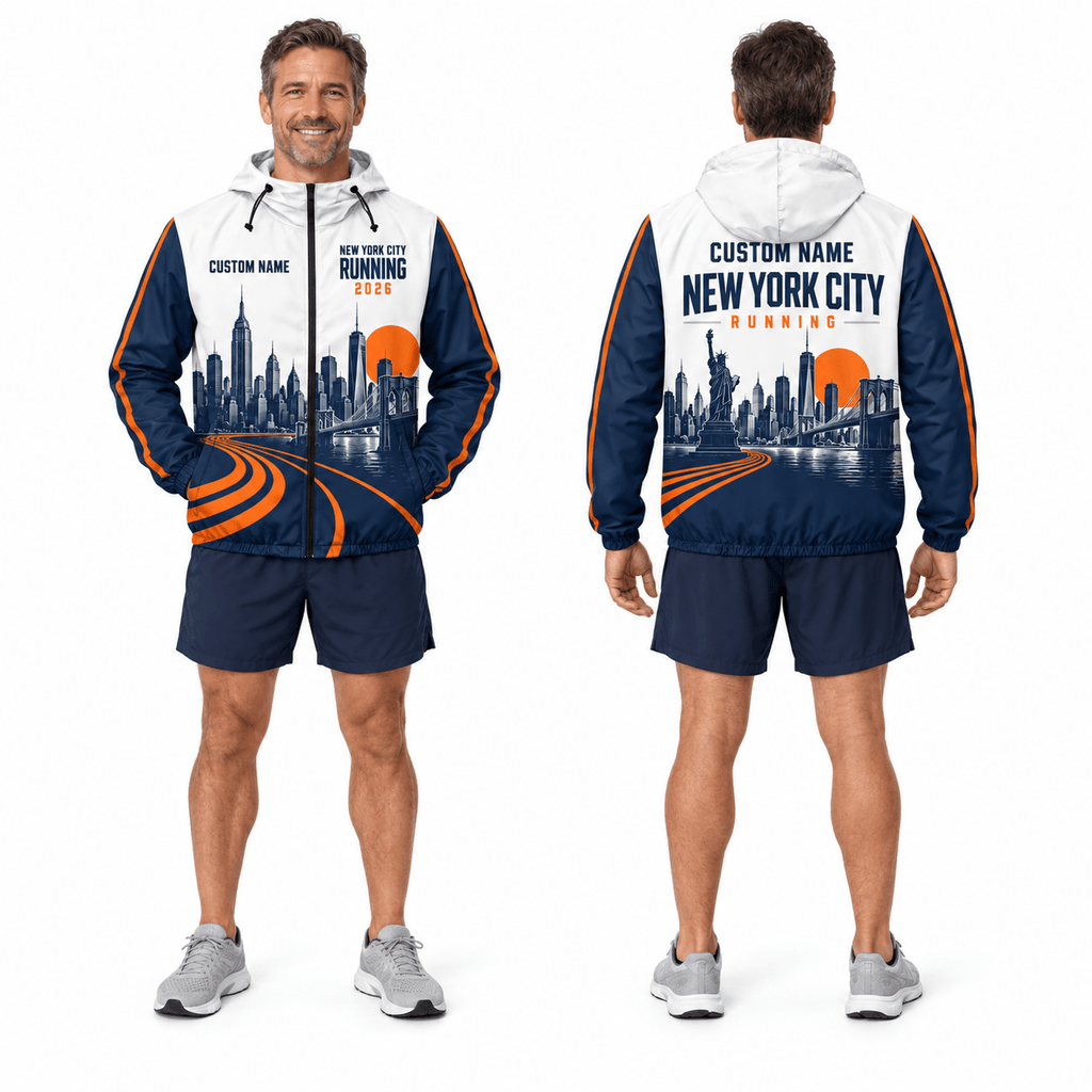 New York Running Windbreaker Jacket Custom Name Sunset NYC Running Jacket for Men and Women