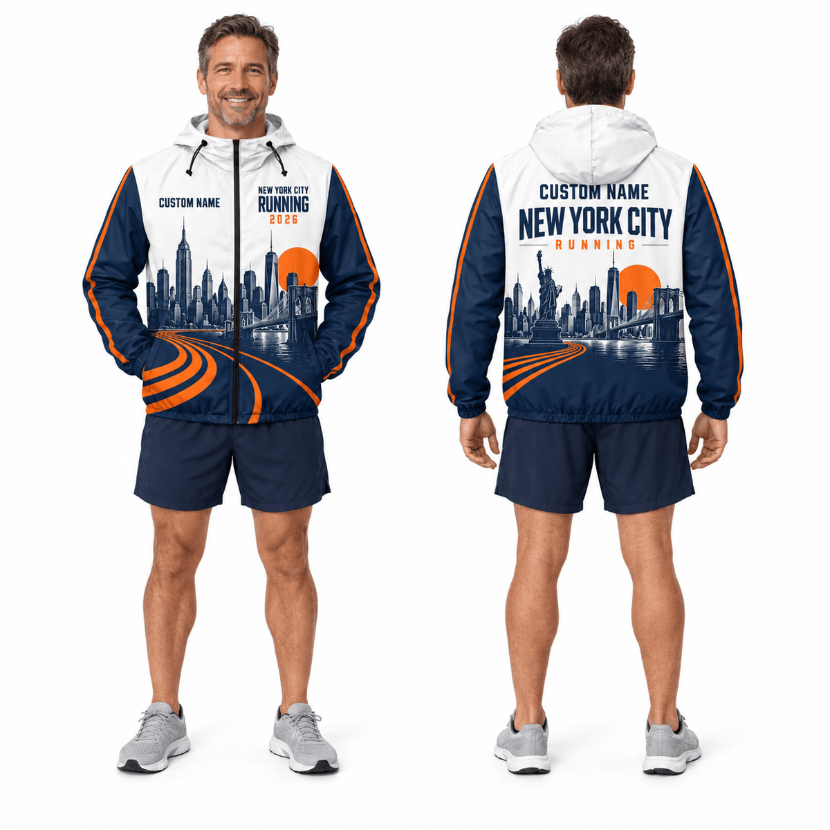 New York Running Windbreaker Jacket Custom Name Sunset NYC Running Jacket for Men and Women