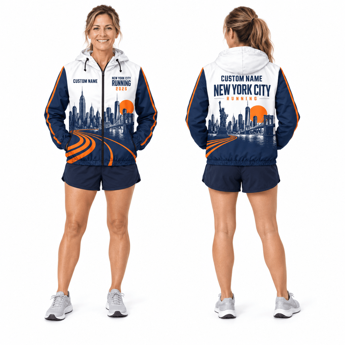 New York Running Windbreaker Jacket Custom Name Sunset NYC Running Jacket for Men and Women