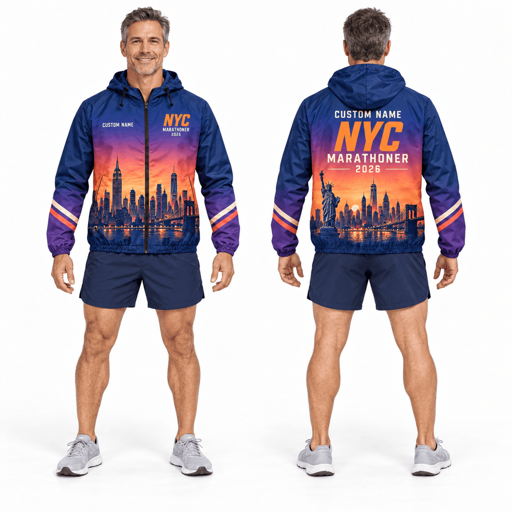 New York Running Windbreaker Jacket Personalized Sunset NYC Marathoner Running Jacket for Men and Women