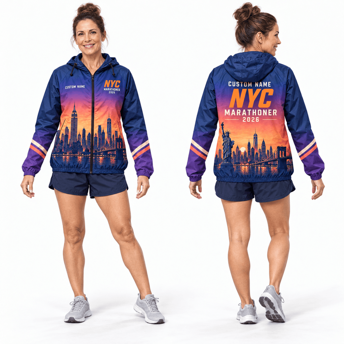 New York Running Windbreaker Jacket Personalized Sunset NYC Marathoner Running Jacket for Men and Women