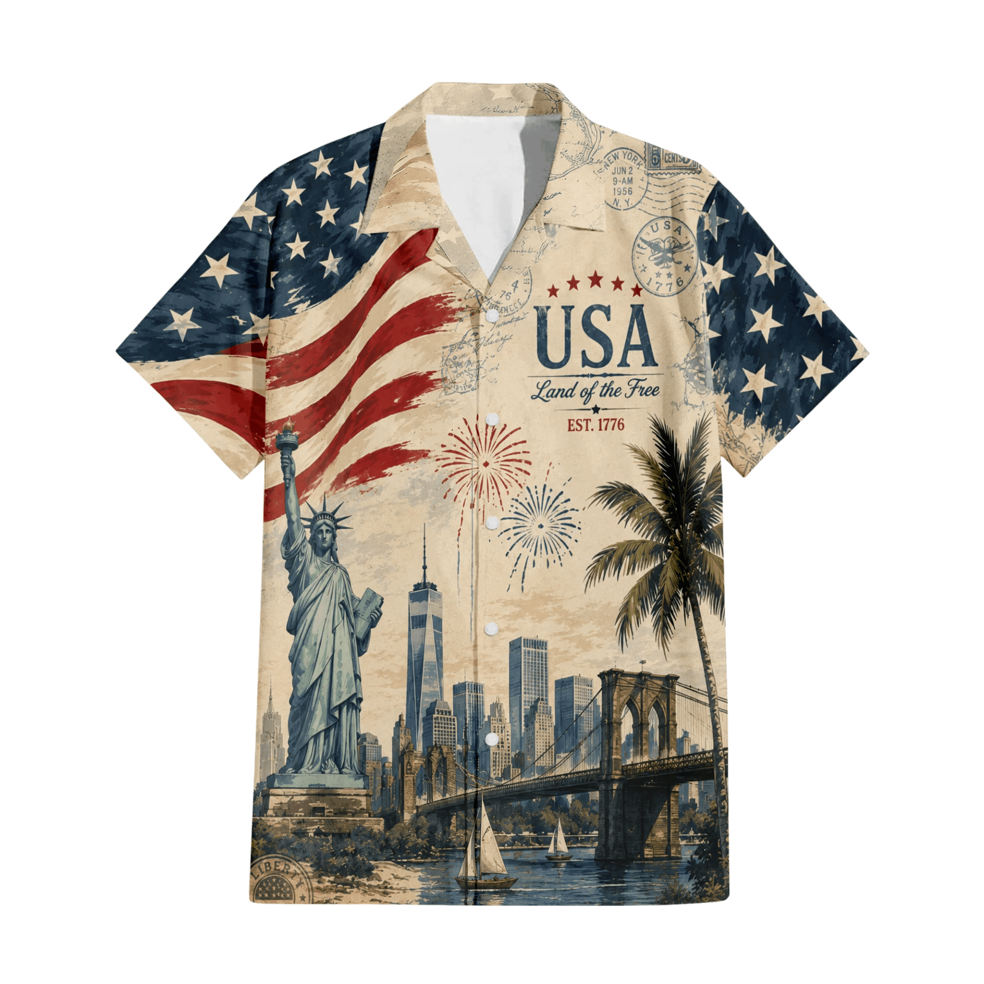 Patriotic Hawaiian Shirt - Retro USA Aloha Shirt