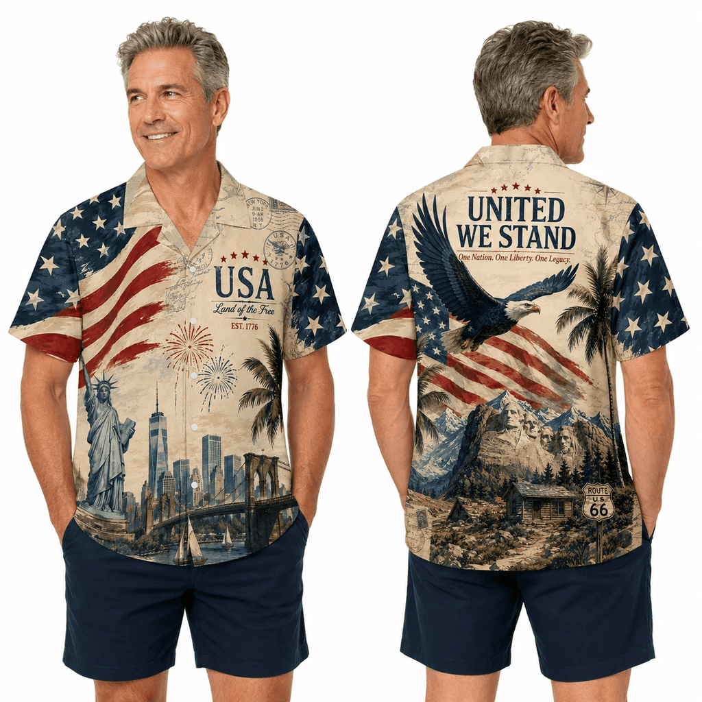 Patriotic Hawaiian Shirt - Retro USA Aloha Shirt