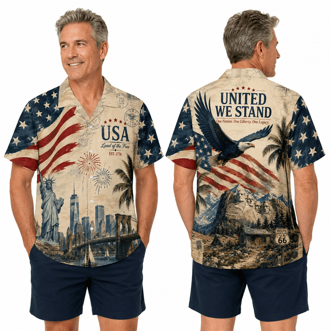 Patriotic Hawaiian Shirt - Retro USA Aloha Shirt