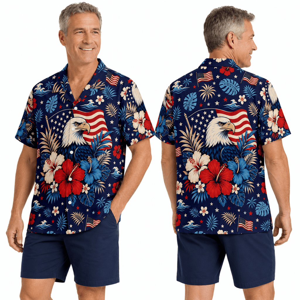Patriotic Hawaiian Shirt - U.S. Eagle Flag Aloha Shirt