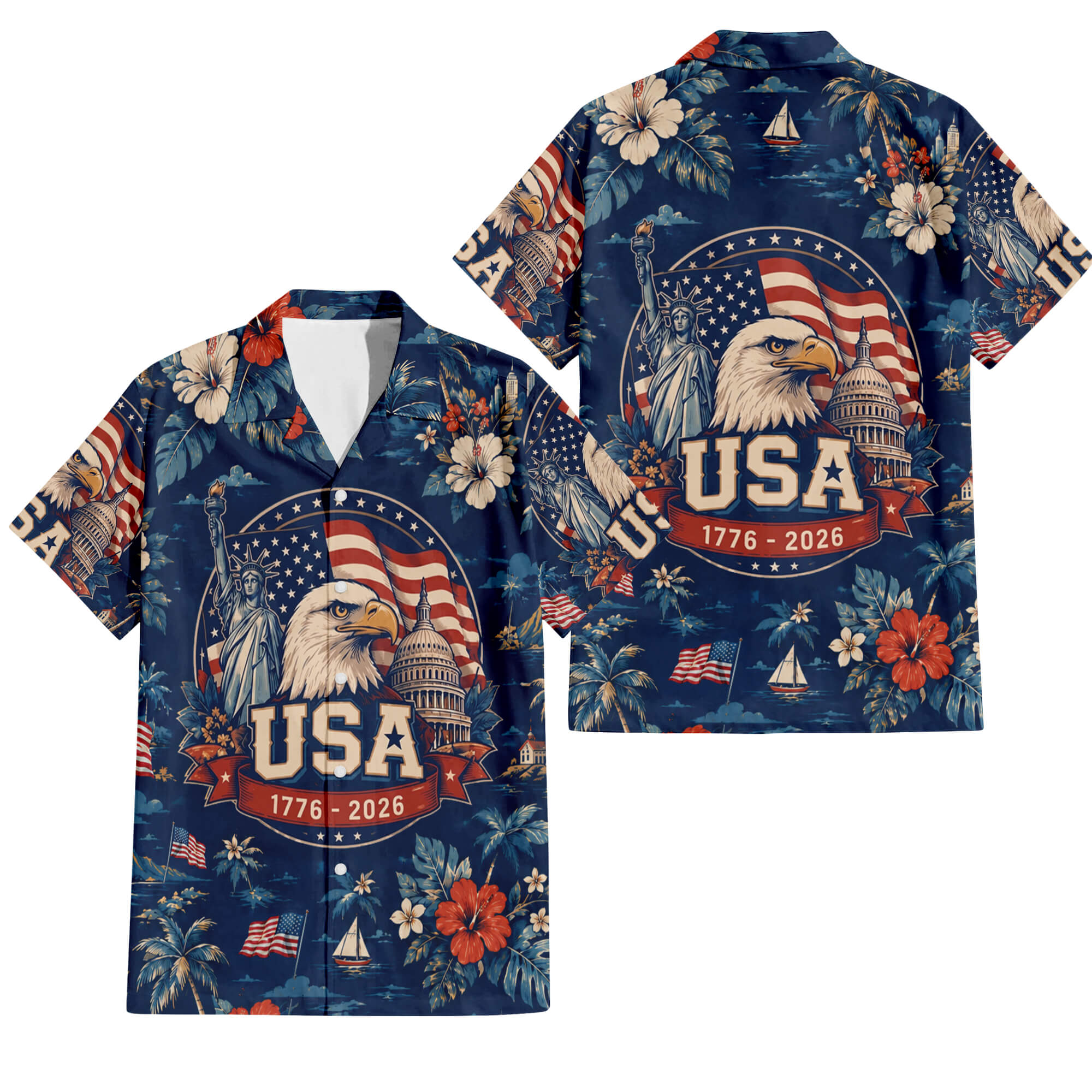 Patriotic Hawaiian Shirt - USA 1776 2026 Flag Aloha Shirt