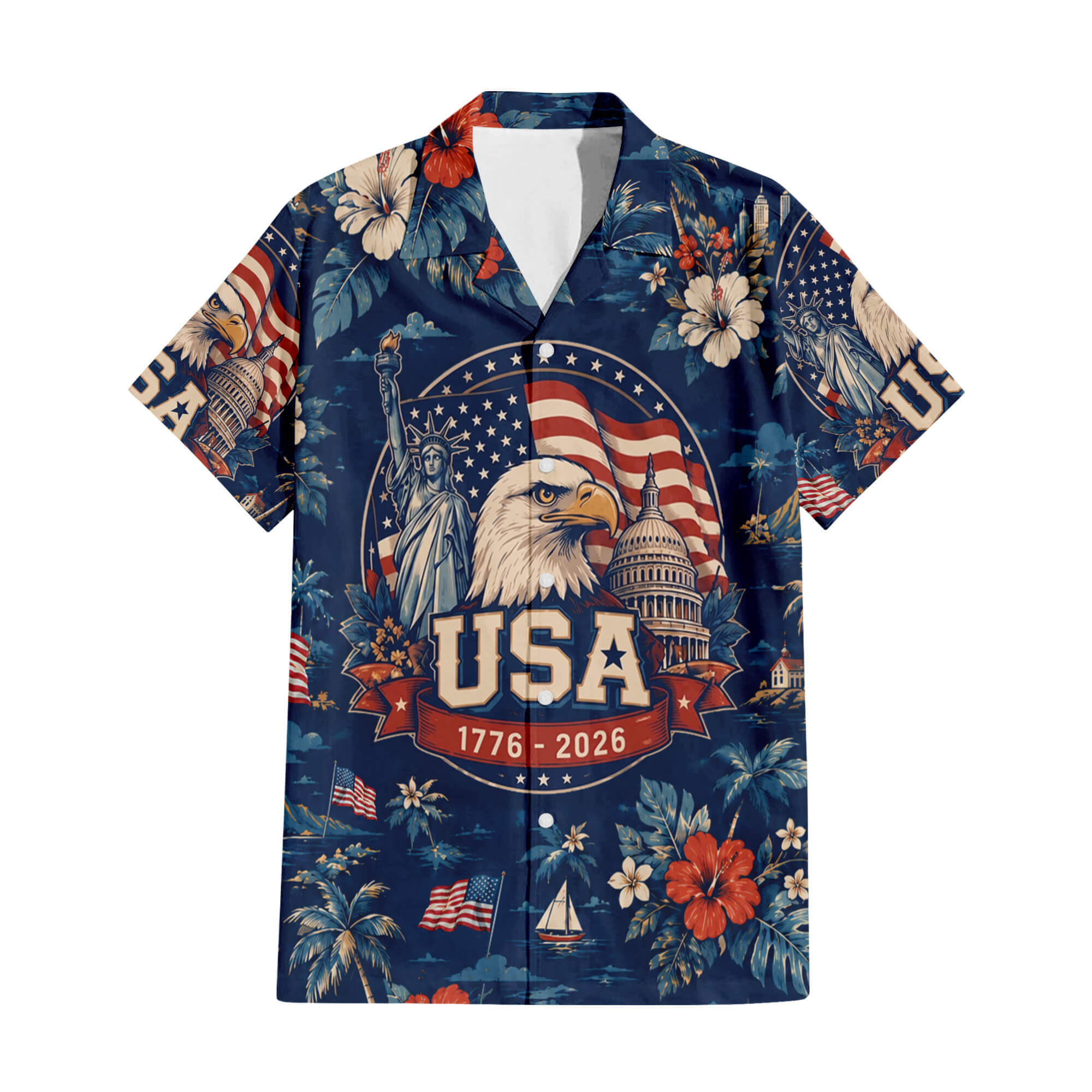 Patriotic Hawaiian Shirt - USA 1776 2026 Flag Aloha Shirt