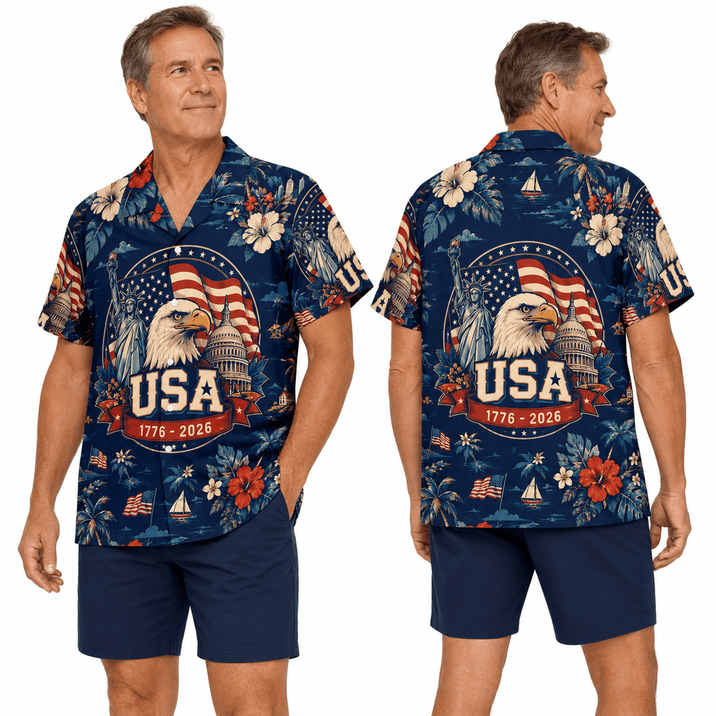 Patriotic Hawaiian Shirt - USA 1776 2026 Flag Aloha Shirt
