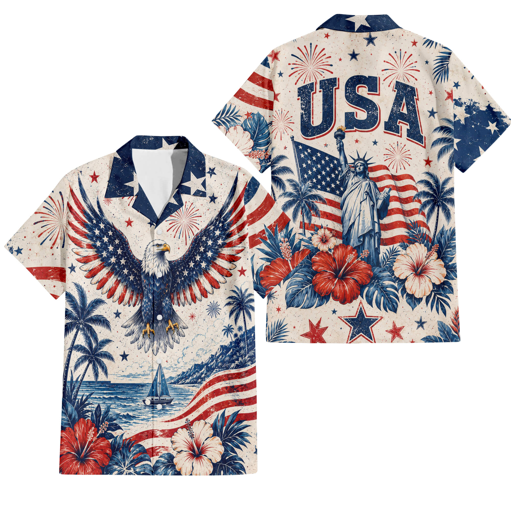 Patriotic Hawaiian Shirt - USA Eagle Aloha Shirt