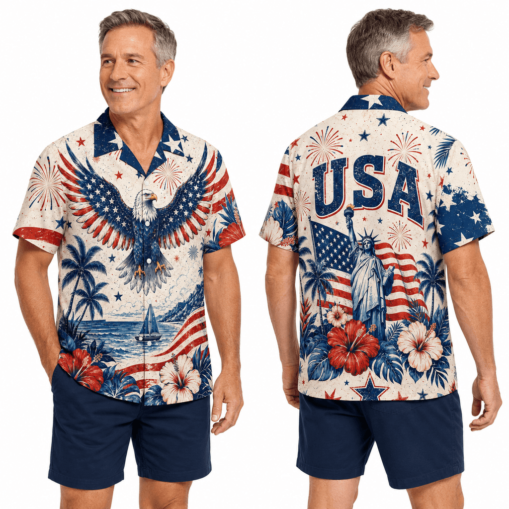 Patriotic Hawaiian Shirt - USA Eagle Aloha Shirt
