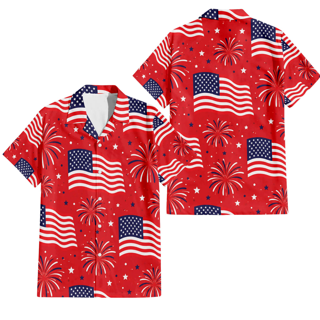 Patriotic Hawaiian Shirt - USA Firework Aloha Shirt