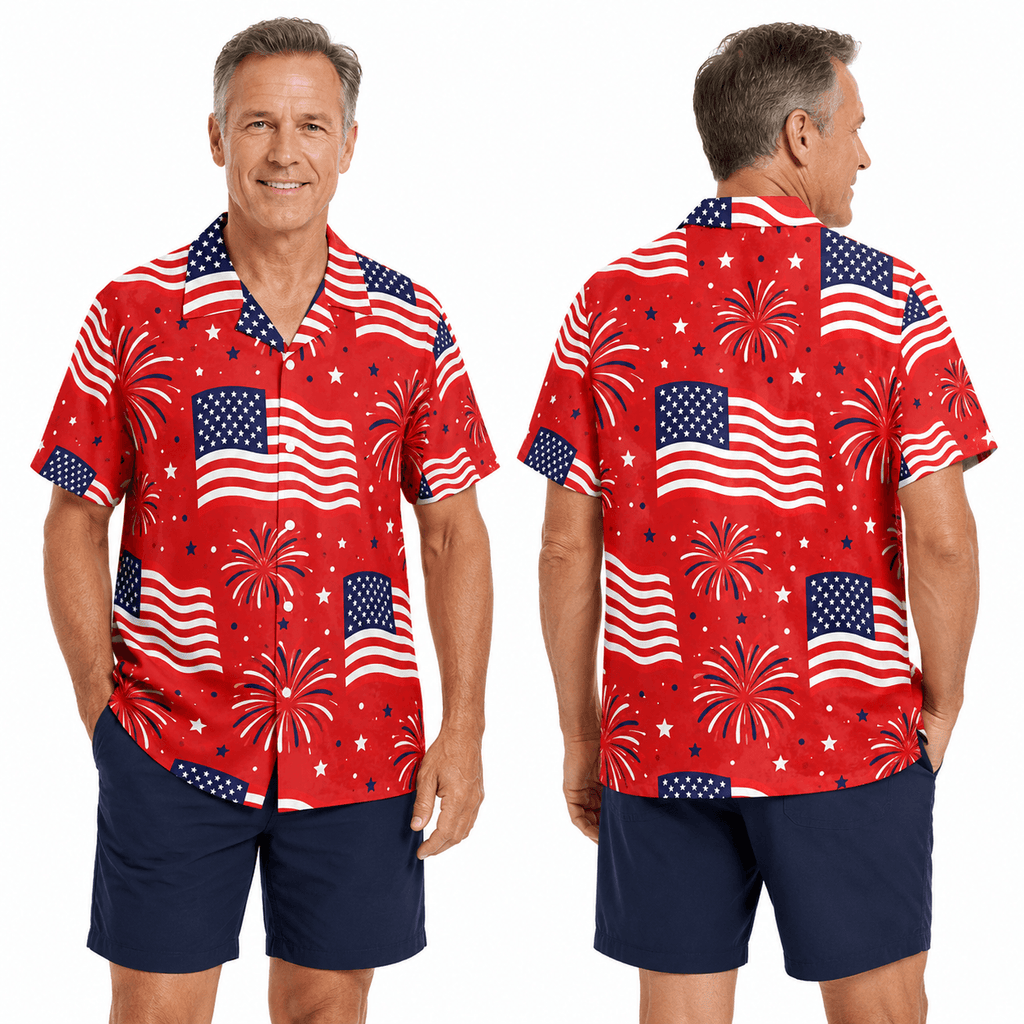 Patriotic Hawaiian Shirt - USA Firework Aloha Shirt