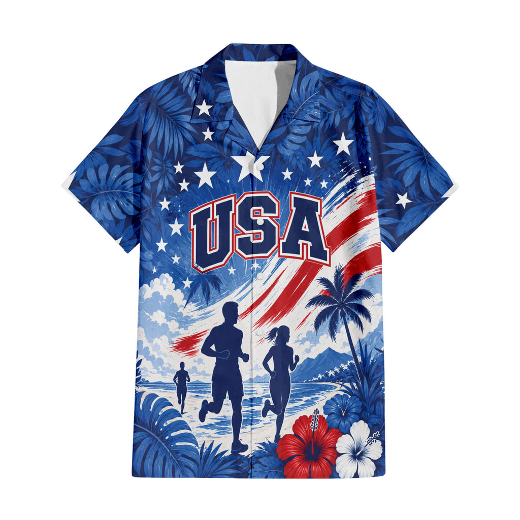 Patriotic Hawaiian Shirt - USA Running Aloha Shirt