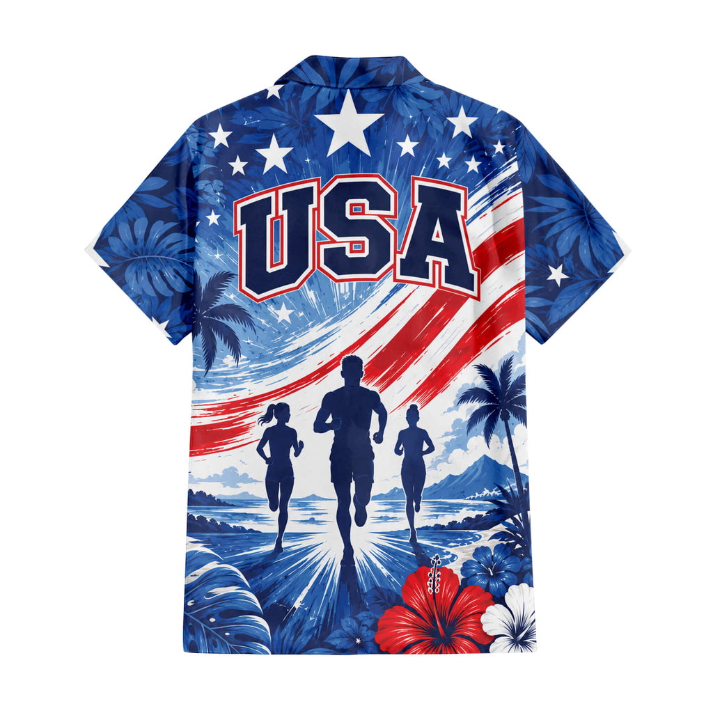 Patriotic Hawaiian Shirt - USA Running Aloha Shirt