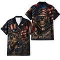 Patriotic Hawaiian Shirt - USA Skull Aloha Shirt