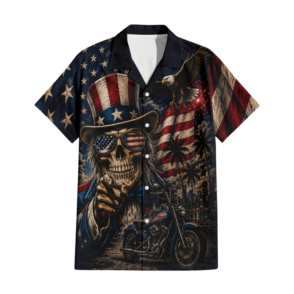 Patriotic Hawaiian Shirt - USA Skull Aloha Shirt