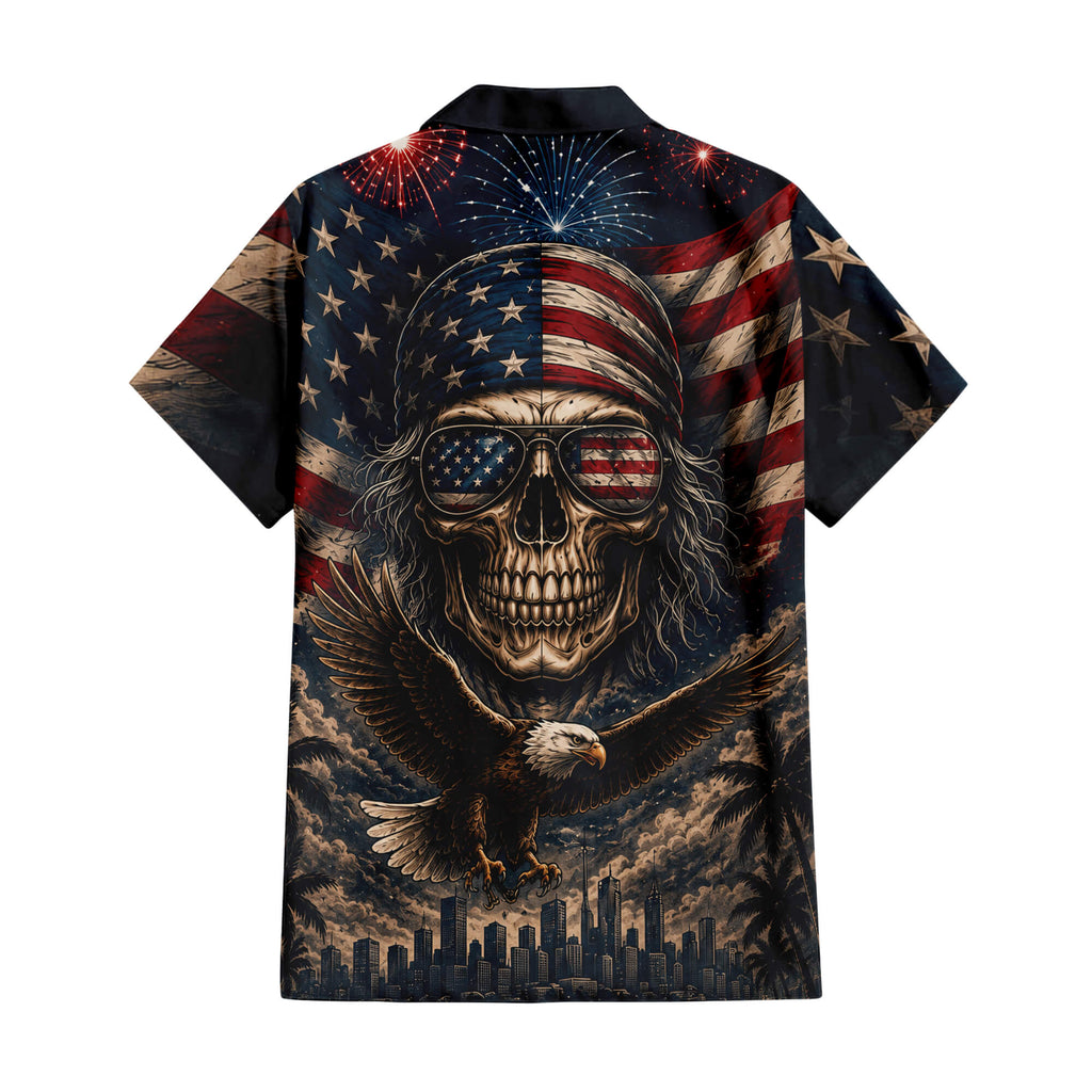 Patriotic Hawaiian Shirt - USA Skull Aloha Shirt