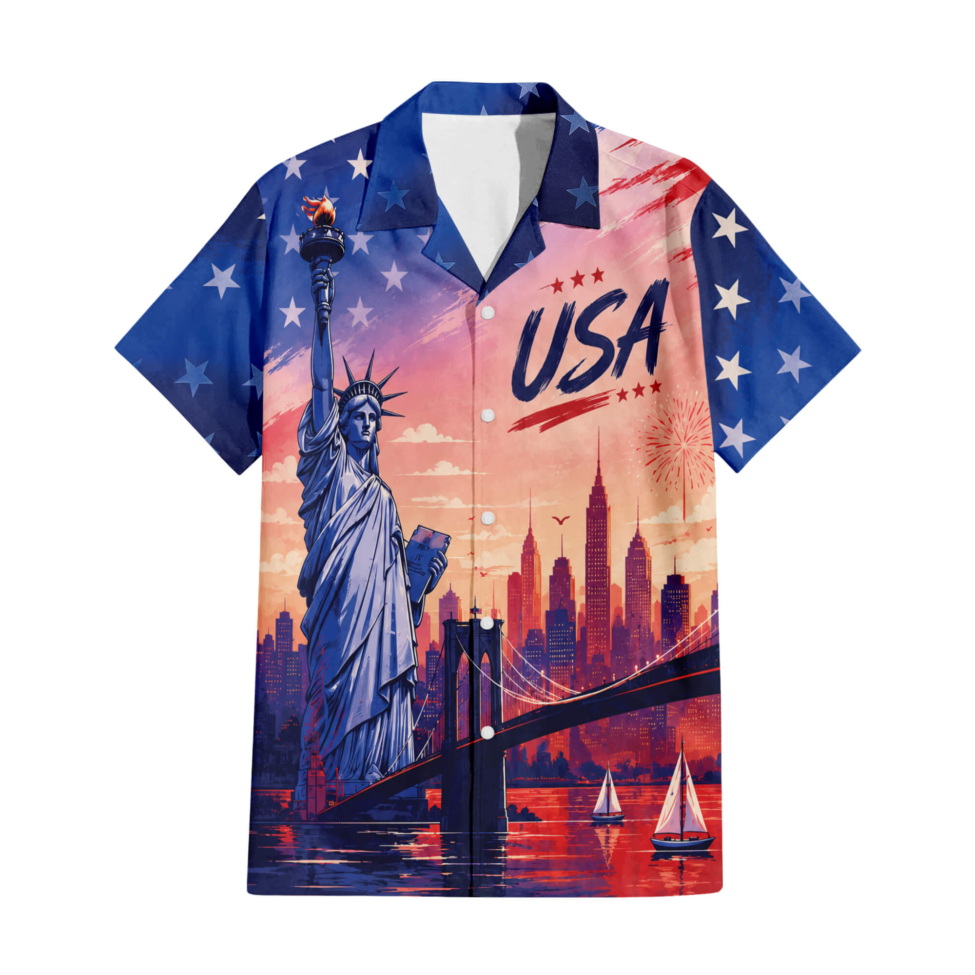 Patriotic Hawaiian Shirt - USA Sunset Aloha Shirt